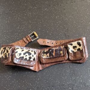 Brown Leather Belt Bag with Animal Print Details. Burnung Man Festival belt